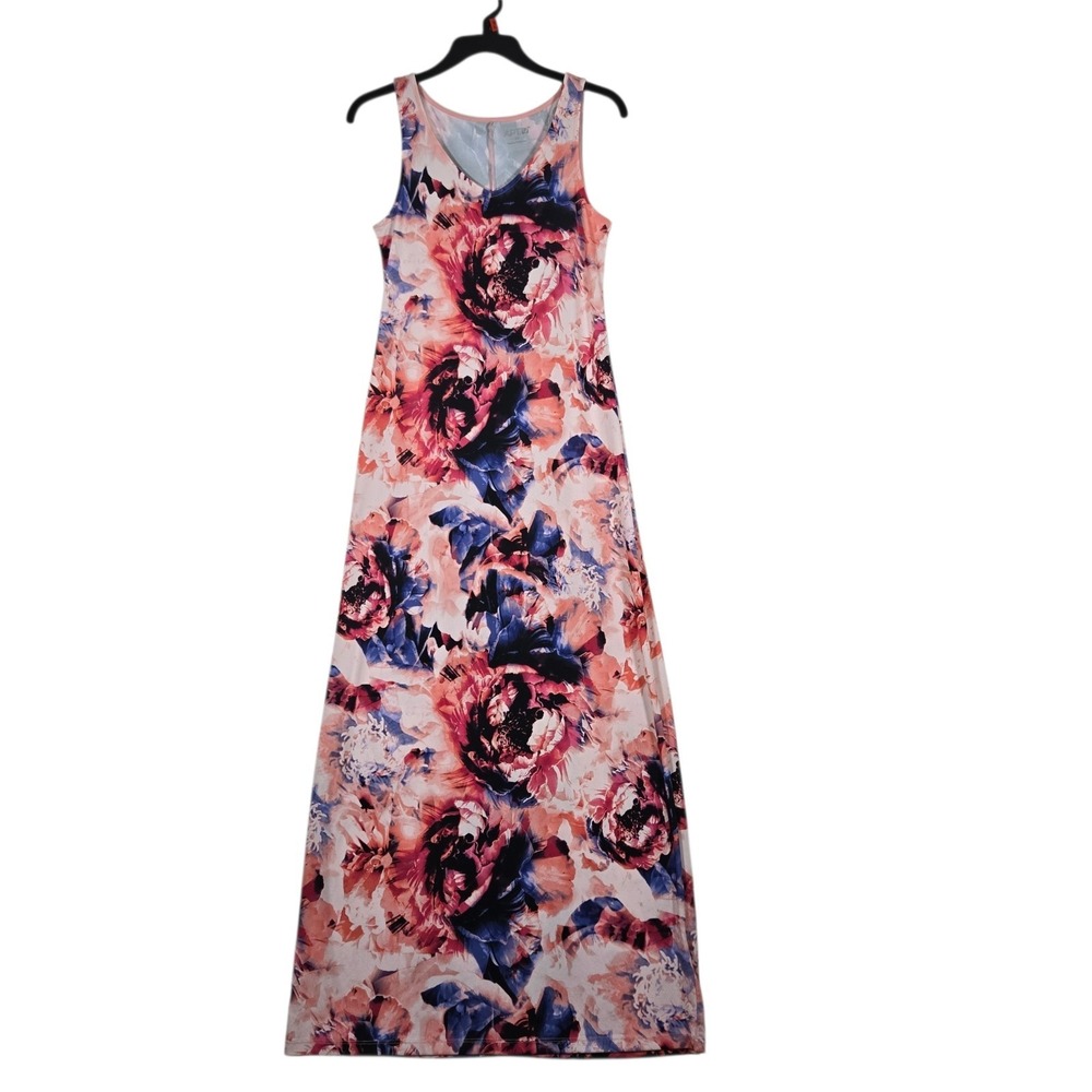 Apt. 9 Maxi Tank Dress Womens XS Pink Floral Print Silky Stretchy Knit Pullover